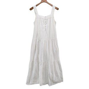 Faherty Marina Seersucker Maxi Dress White Tiered Cotton Modal Sleeveless Size S